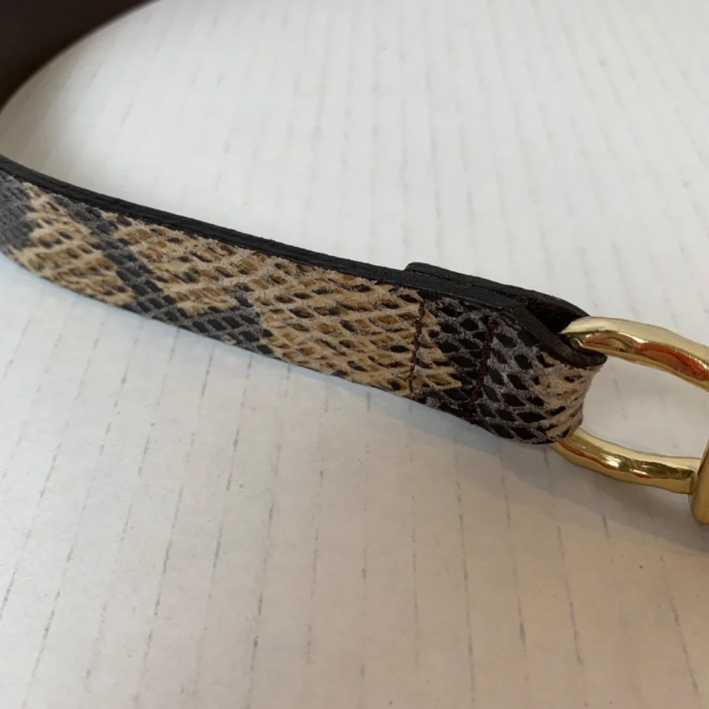 Chico's Faux Snake Skin Leather Belt M/L Adjustable Gold Hardware Hook Closure